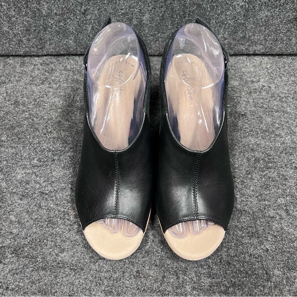 Clarks Women's Lafley Jess Slingback Wedge Sandal Black Leather Size 7 - Picture 2 of 12
